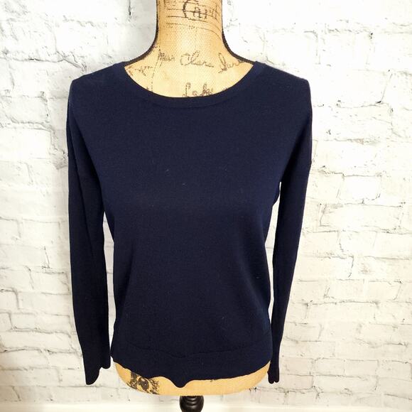 Uniqlo sweater top Sz S long sleeve navy 100% wool scoop neck Acl - Picture 1 of 4